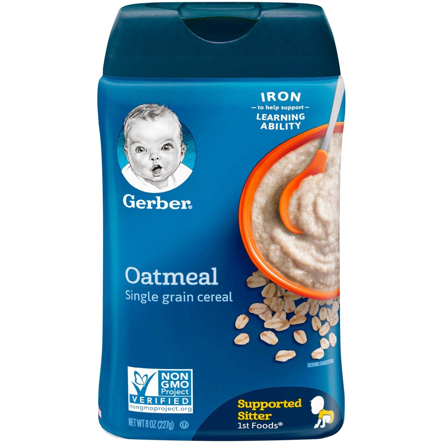 Gerber Grain & Grow Non-Gmo Whole Grain Oatmeal Cereal Baby Food Carton With Iron; 8 Ounce; 3 Per Box; 2 Per Case