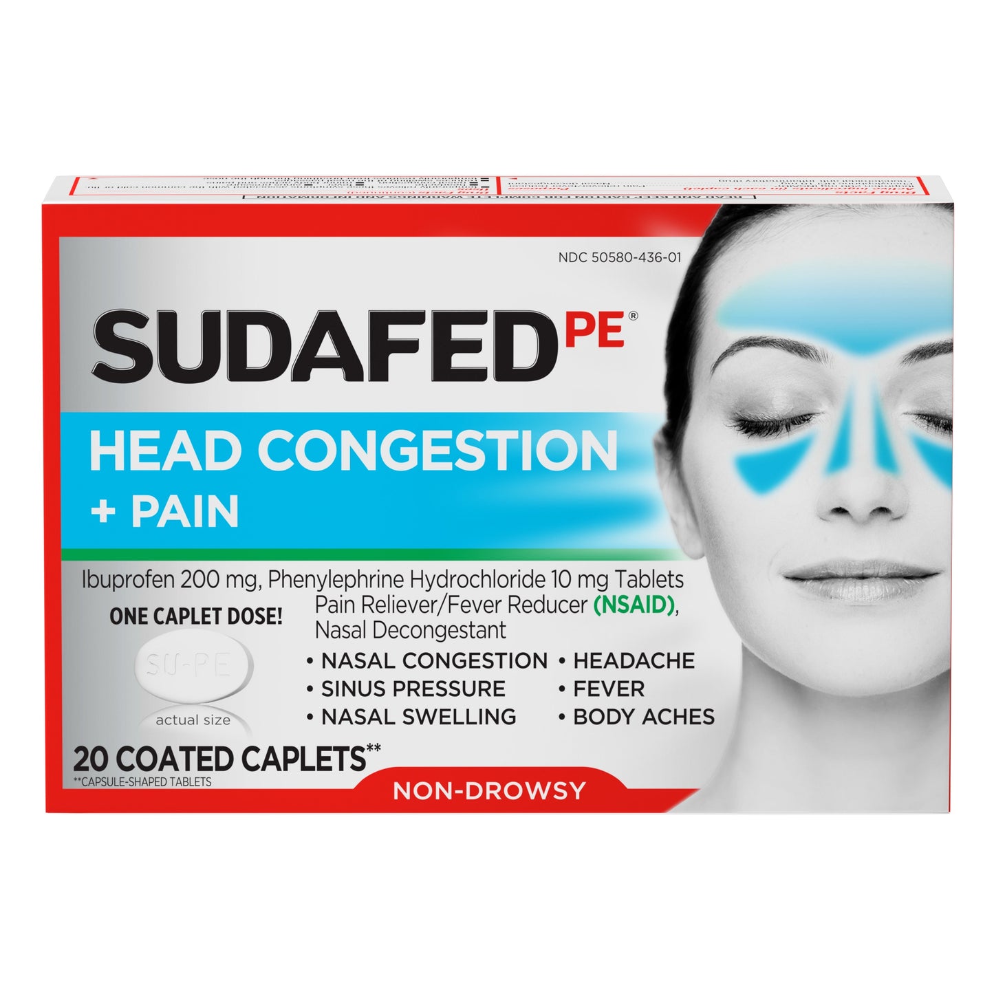 Sudafed Head Congestion Plus Pain 20 Count Caplets; 20 Count; 3 Per Box; 8 Per Case