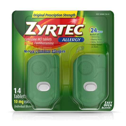 Zyrtec Allergy 10 Milligram Tablets; 14 Count; 4 Per Box; 6 Per Case