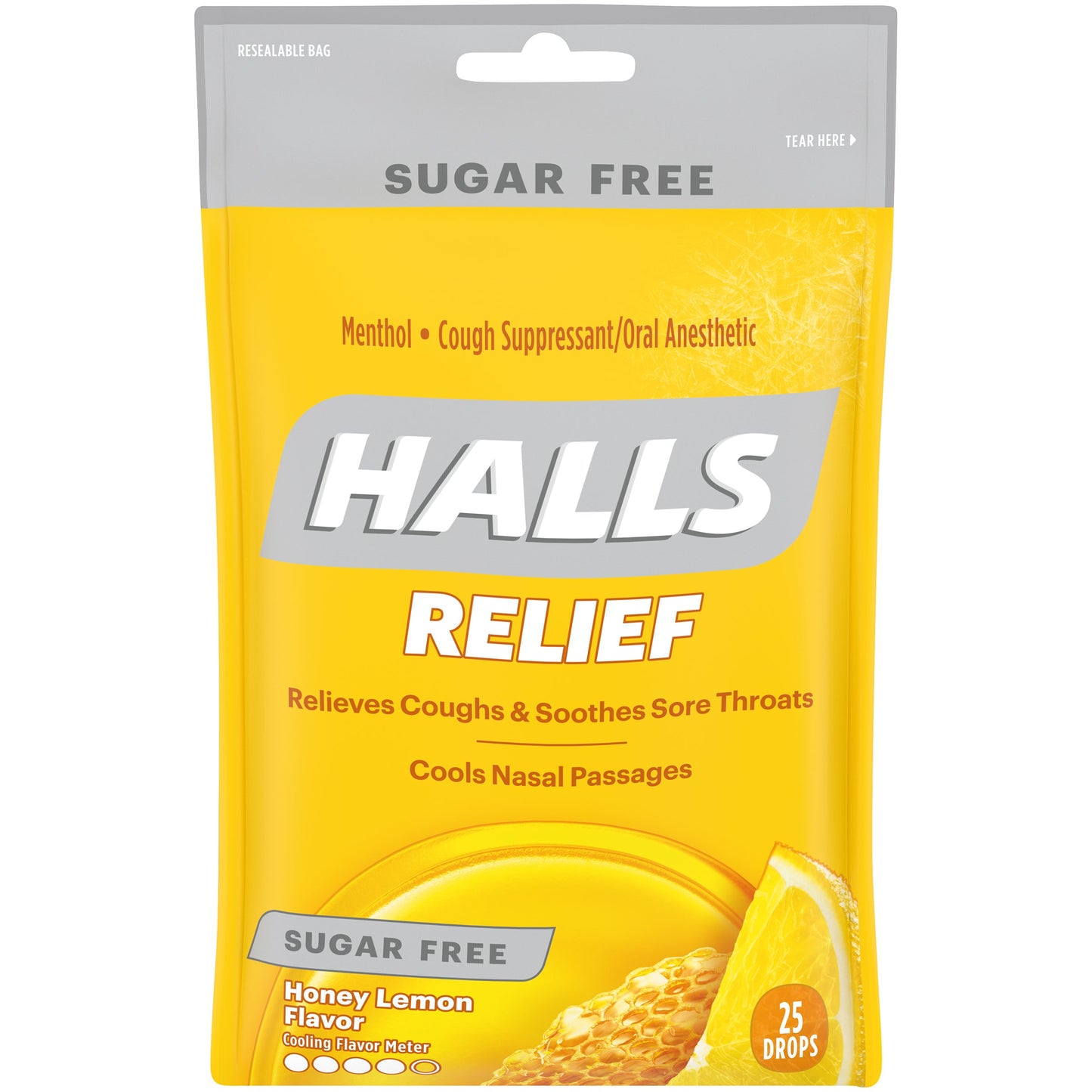 Halls Sugar Free Menthol Lyptus Honey Lemon Cough Drops; 25 Count; 12 Per Box; 4 Per Case