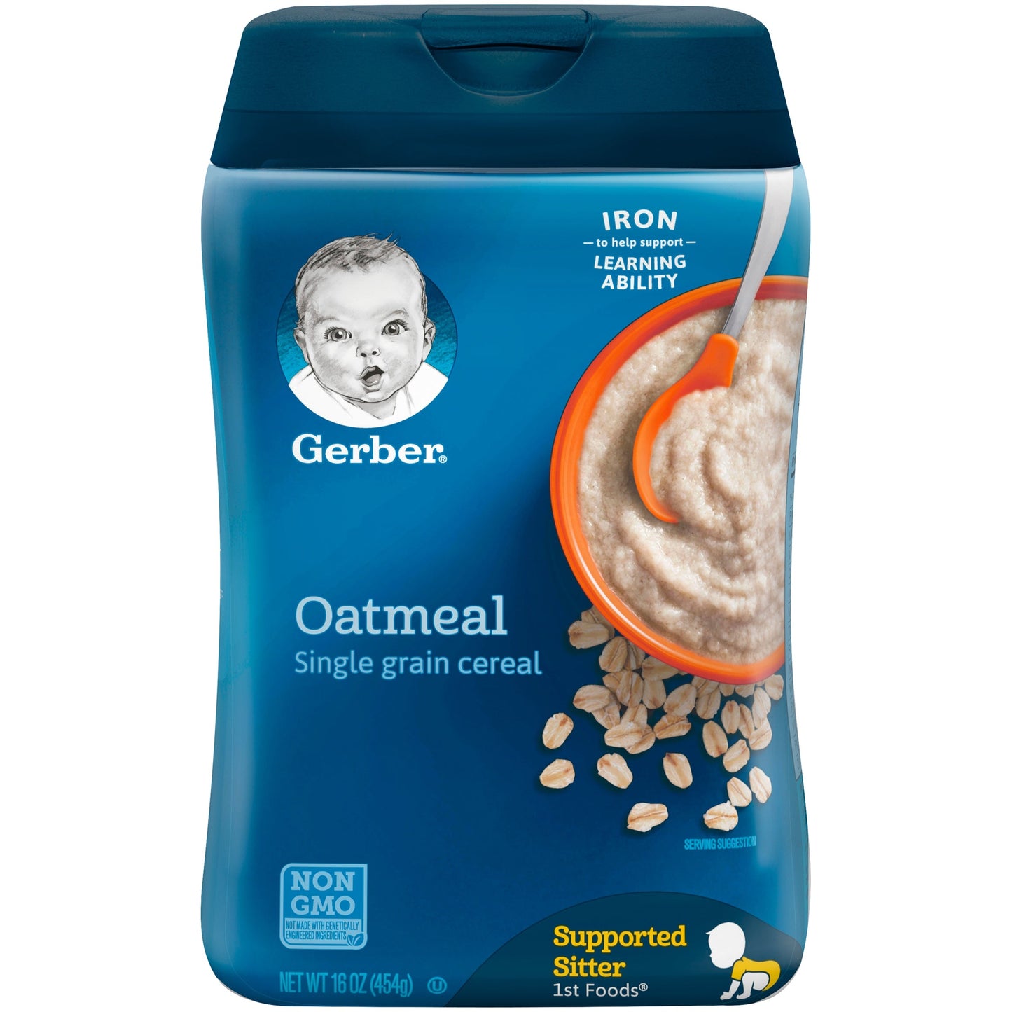 Gerber Grain & Grow Non-Gmo Whole Grain Oatmeal Cereal Baby Food Carton With Iron; 16 Ounce; 3 Per Box; 2 Per Case