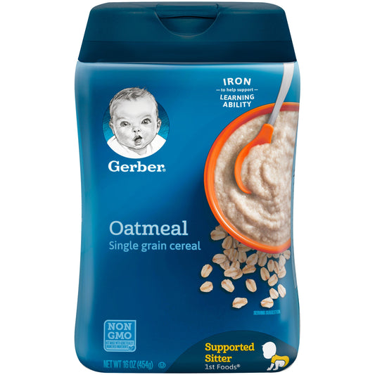 Gerber Grain & Grow Non-Gmo Whole Grain Oatmeal Cereal Baby Food Carton With Iron; 16 Ounce; 3 Per Box; 2 Per Case