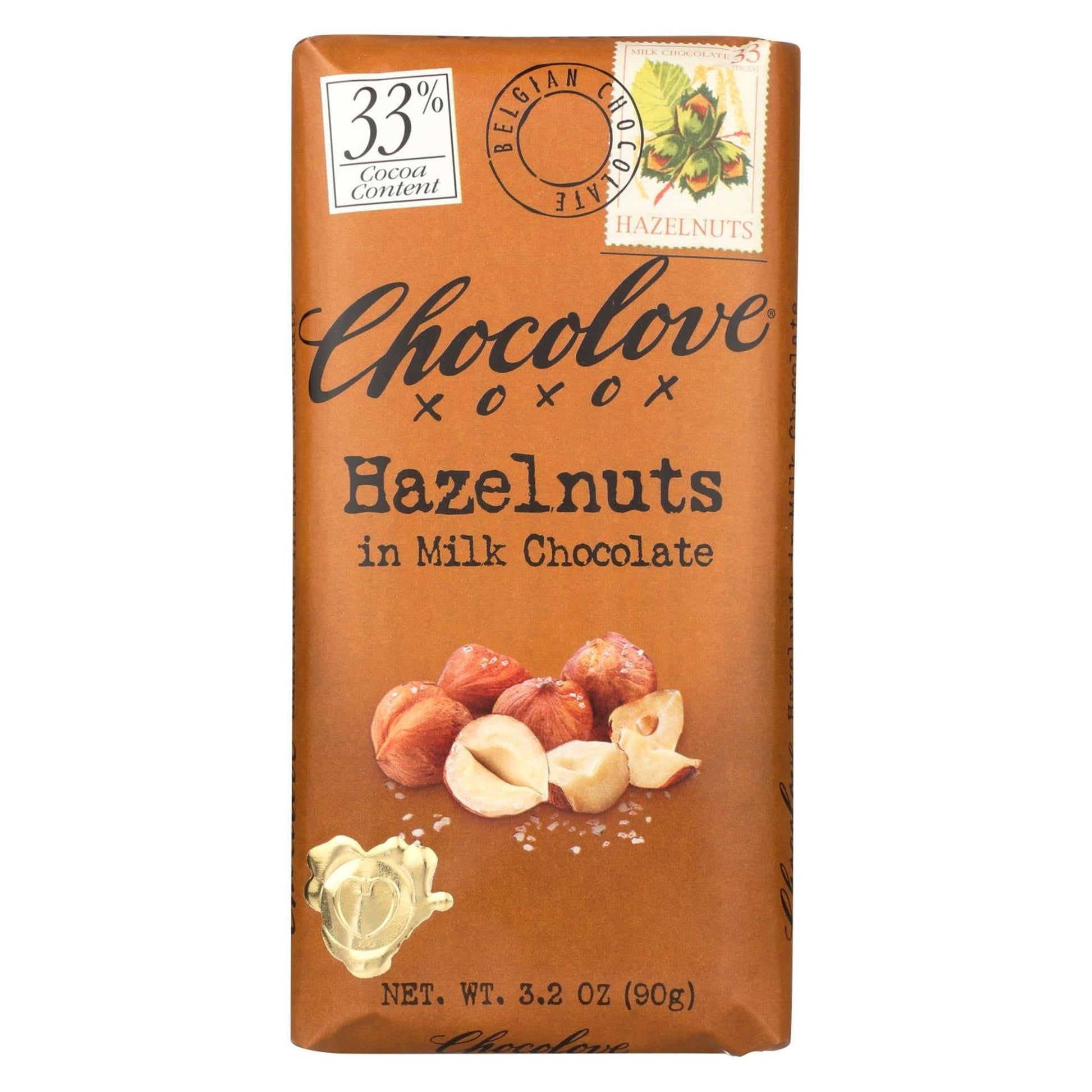 Chocolove Hazelnut Milk Chocolate Bar; 3.2 Ounces; 12 Per Box; 12 Per Case - High Mart Wholesale