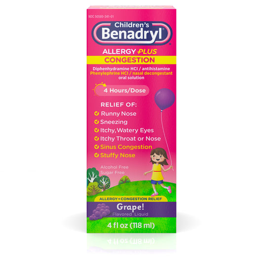 Benadryl Children's Benadryl Allergy Plus Congestion; 4 Fluid Ounces; 3 Per Box; 12 Per Case