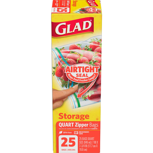 Glad Food Storage Zipper Quart; 25 Count; 12 Per Case