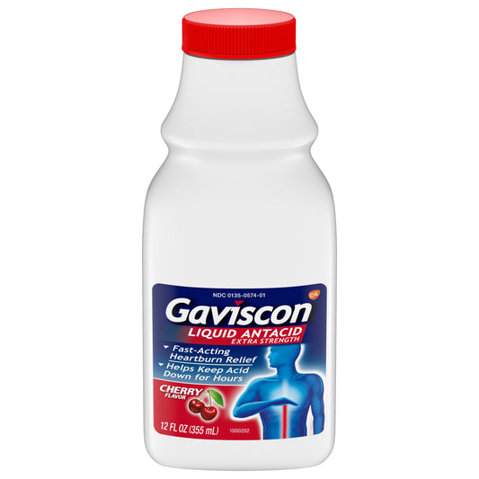 Gaviscon Cherry Extra Strength Anti Acid Liquid; 12 Fluid Ounces; 3 Per Box; 4 Per Case - High Mart Wholesale