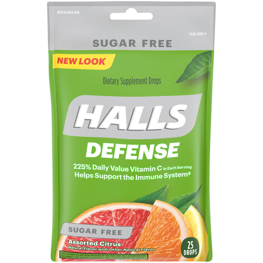 Halls Sugar Free Defense Assorted Citrus Cough Drops; 25 Count; 12 Per Box; 4 Per Case - High Mart Wholesale