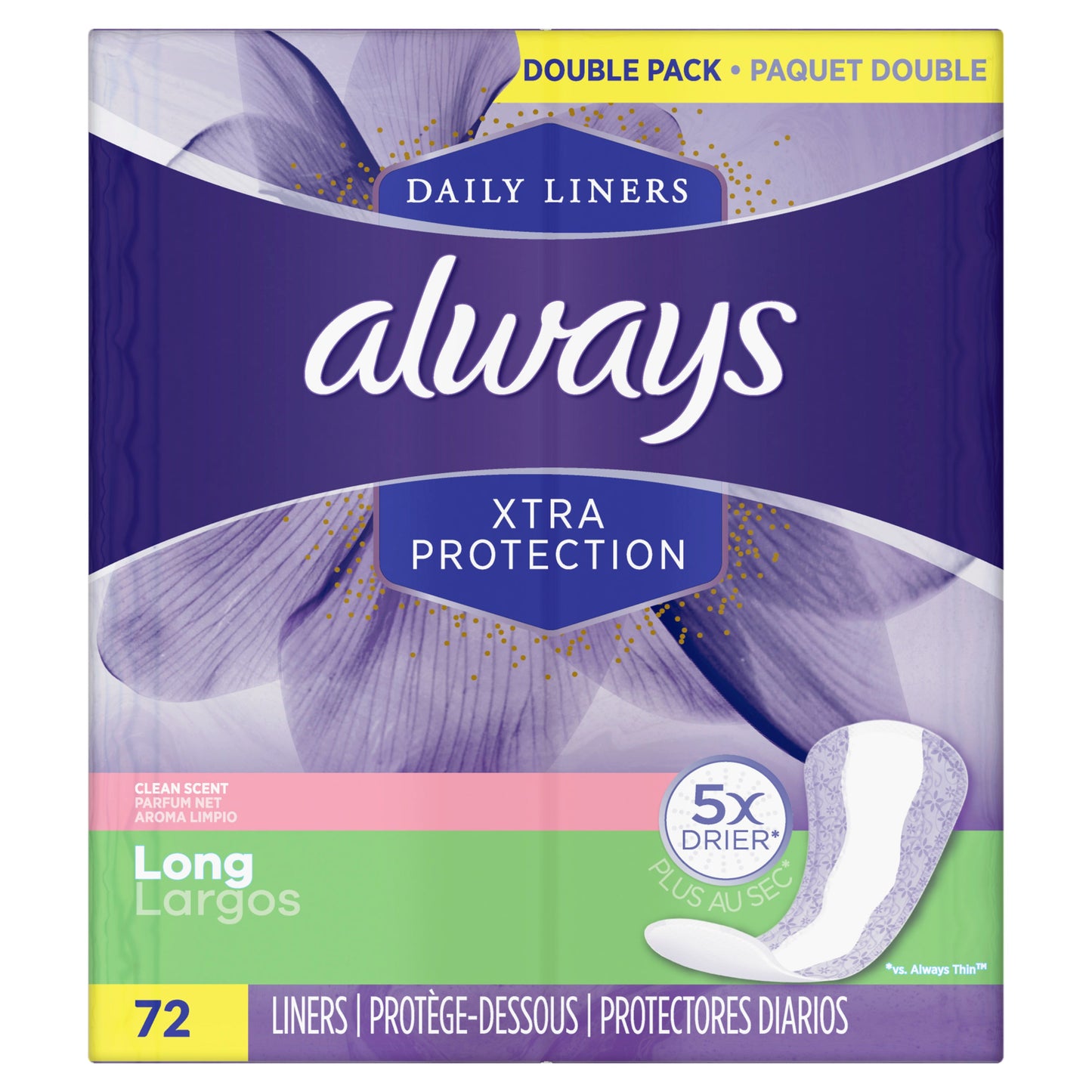 Always Pad Extra Protection Liner No Wing; 72 Count; 4 Per Case