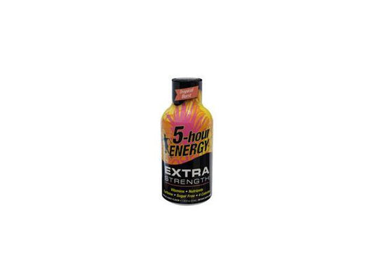 5-Hour Energy Energy Shots; Extra Strength; Tropical Burst; 12 Pack Tray; (4/12 Packs). 48 Bottles Total; 1.93 Fluid Ounce; 12 Per Box; 4 Per Case