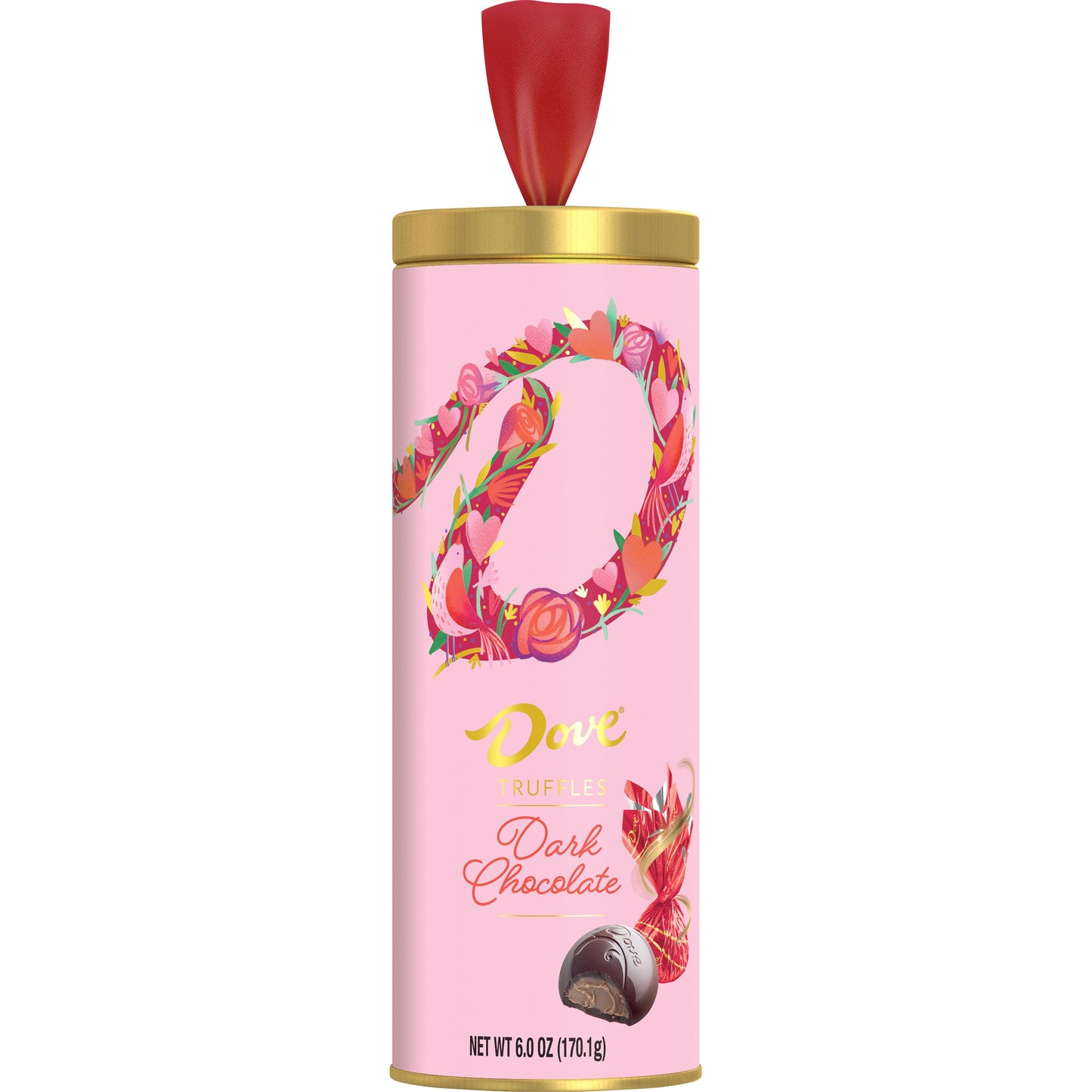 Dove Truffle Dark Chocolate Tin Tube Display Ready Case Valentine; 6 Ounce; 6 Per Case