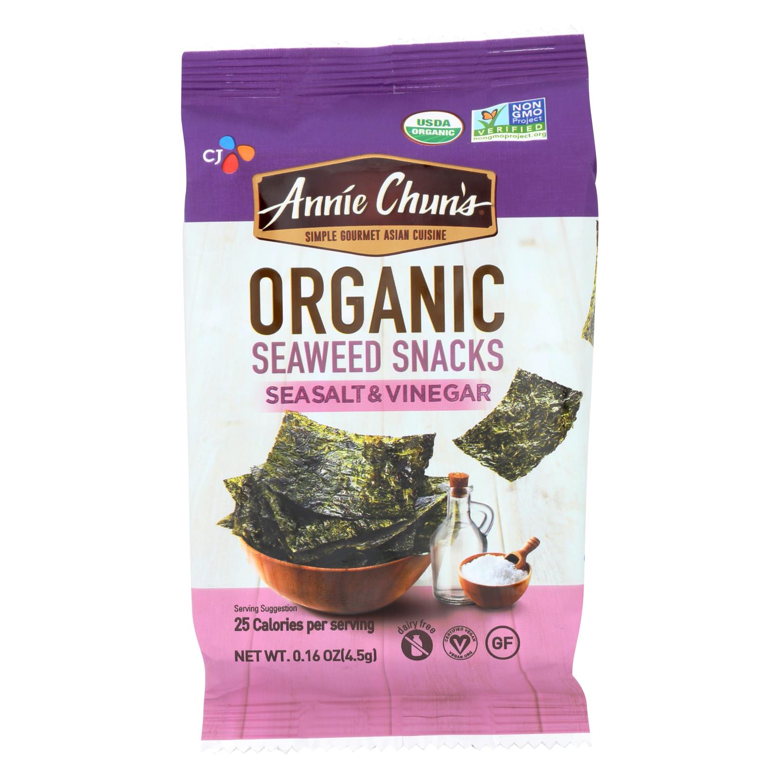 Annie Chun's Organic Sea Salt & Vinegar Seaweed; 0.16 Ounces; 12 Per Case - High Mart Wholesale