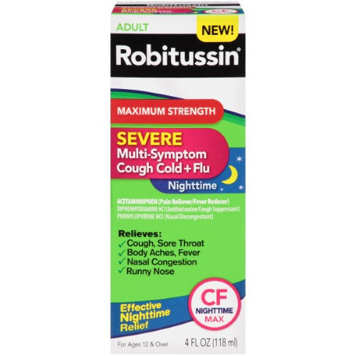 Robitussin Multi-Symptom Cough/Cold/Flu Nighttime; 4 Ounces; 3 Per Box; 8 Per Case