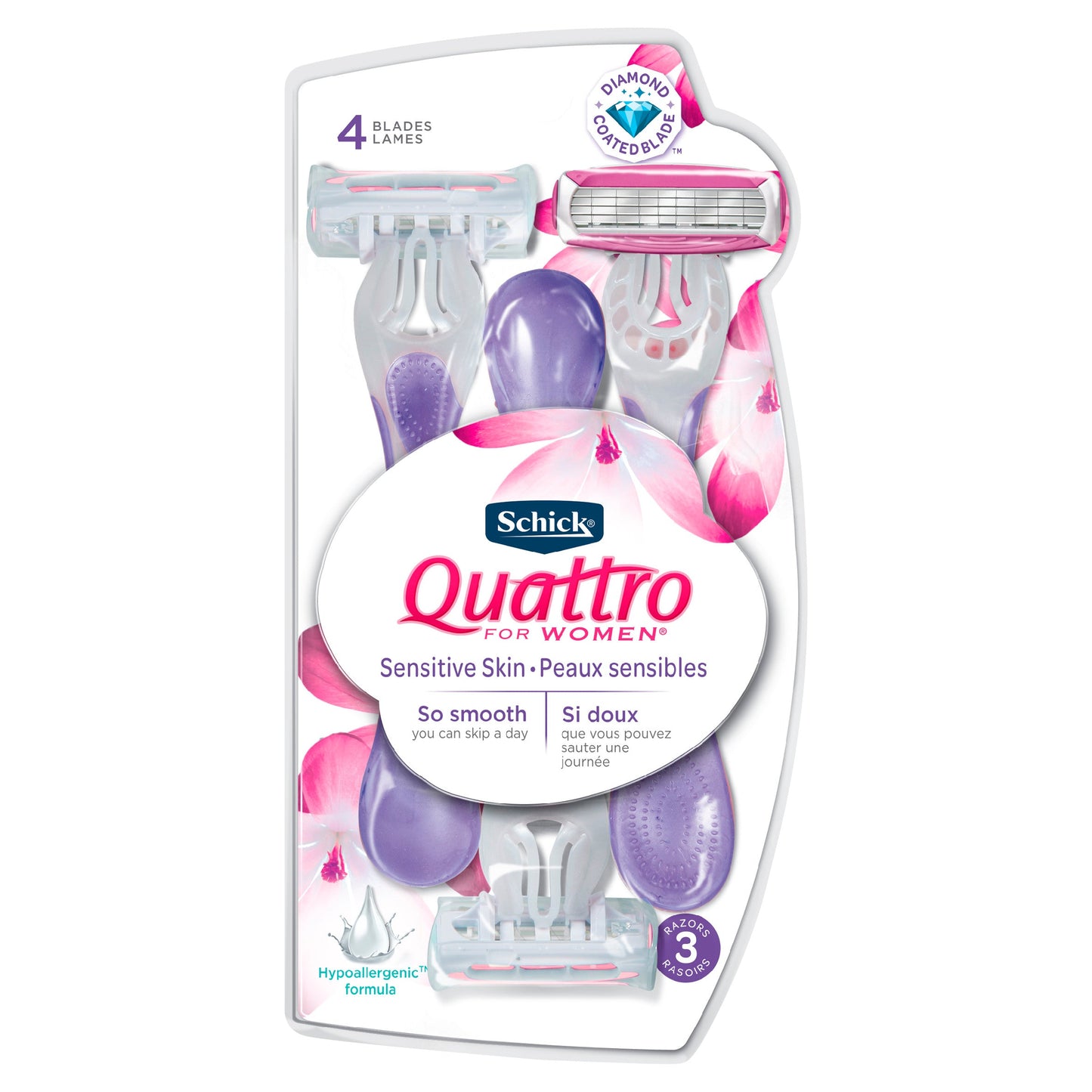 Schick Quattro Sensitive For Women Razor; 3 Count; 3 Per Box; 4 Per Case