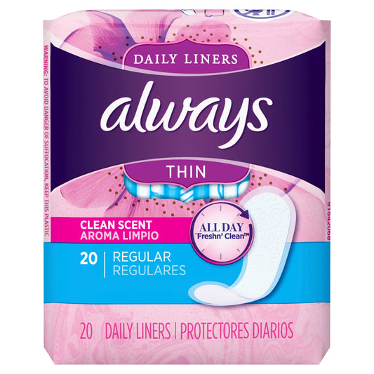 Always Regular Thin Pantiliner Scented; 20 Count; 12 Per Box; 2 Per Case