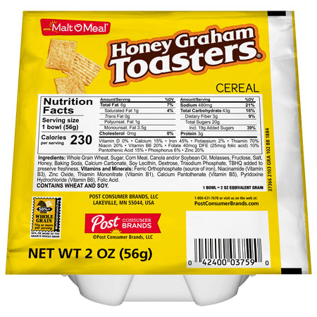 Malt O Meal Honey Graham Toasters Cereal; 2 Ounces; 48 Per Case - High Mart Wholesale