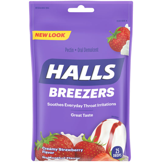 Halls Breezers Creamy Strawberry Cough Drops; 25 Count; 12 Per Box; 4 Per Case - High Mart Wholesale