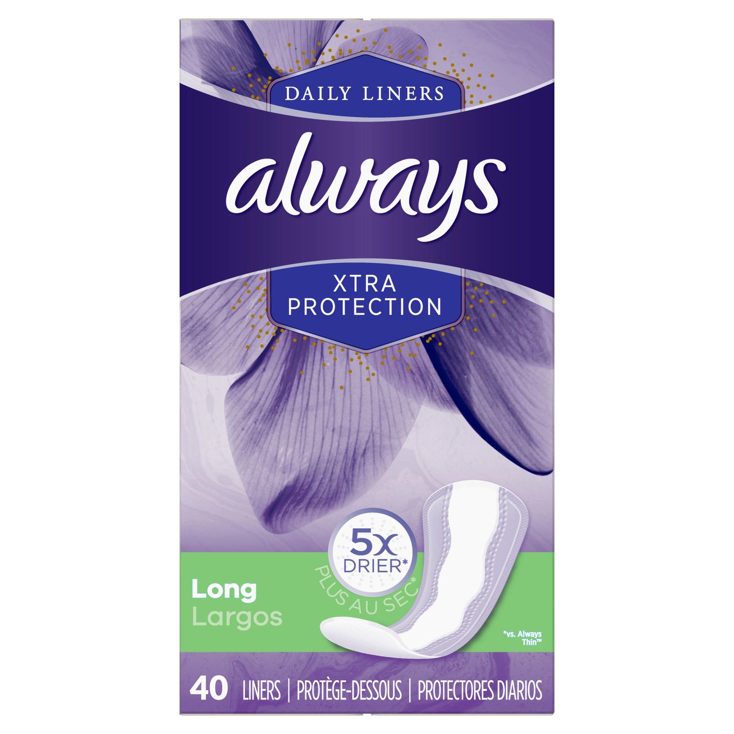 Always Long Dri Liners Unscented; 40 Count; 12 Per Case