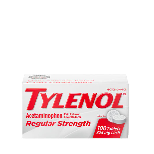 Tylenol Regular Strength Acetaminophen 325 Mg Tablets; 100 Count; 6 Per Box; 12 Per Case