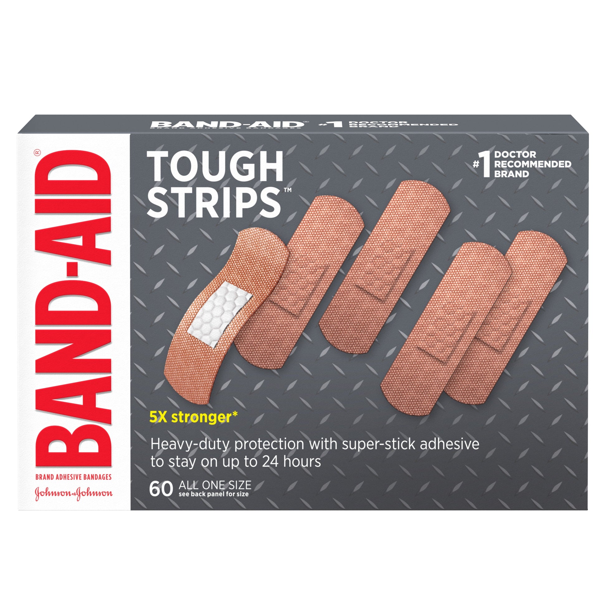 Band Aid Tough Strips 5X Stronger Bandage; 60 Count; 3 Per Box; 4 Per Case - High Mart Wholesale