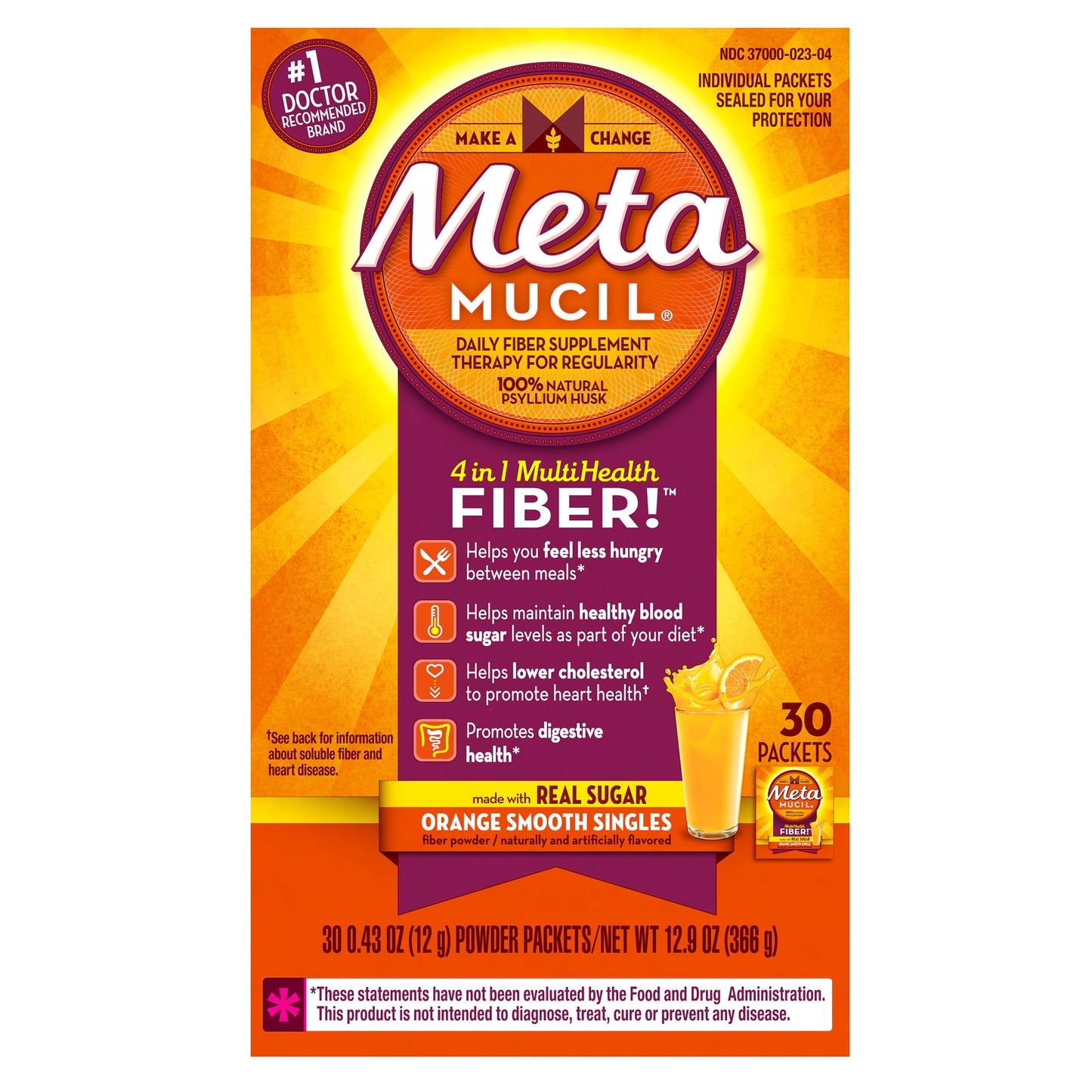 Metamucil Fiber Supplement Orange Powdered; 12.9 Ounces; 6 Per Box; 2 Per Case