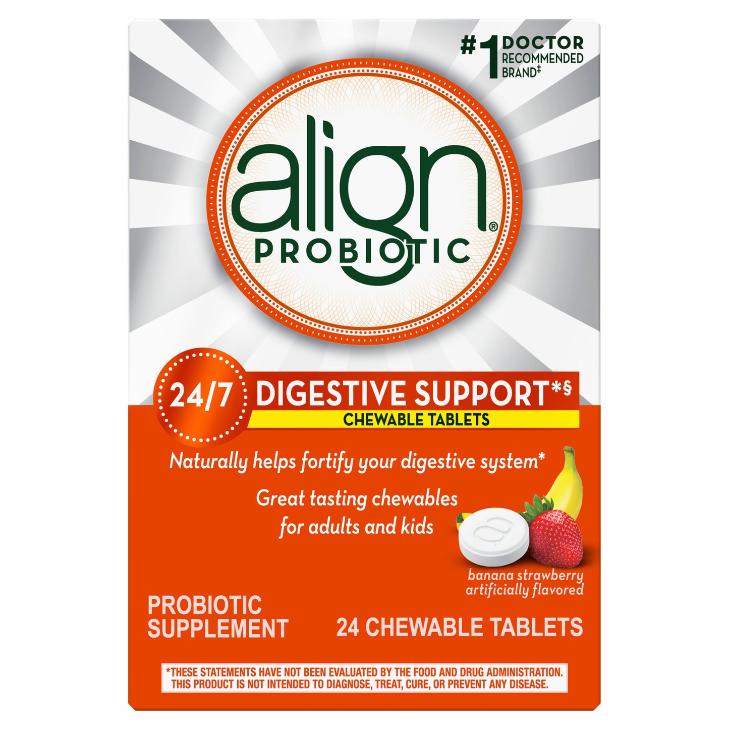 Align Chewable Tablet Banana & Strawberry Adult; 24 Count; 3 Per Box; 4 Per Case