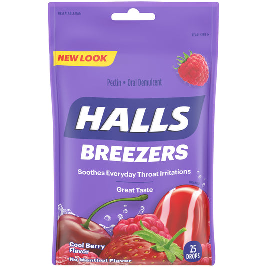 Halls Breezers Cool Berry Cough Drops; 25 Count; 12 Per Box; 4 Per Case