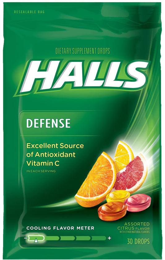 Halls Defense Citrus Cough Drops; 30 Count; 12 Per Box; 4 Per Case