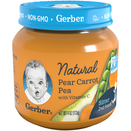 Gerber Natural Pear Carrot Pea Puree Baby Food Jar; 4 Ounce; 10 Per Case