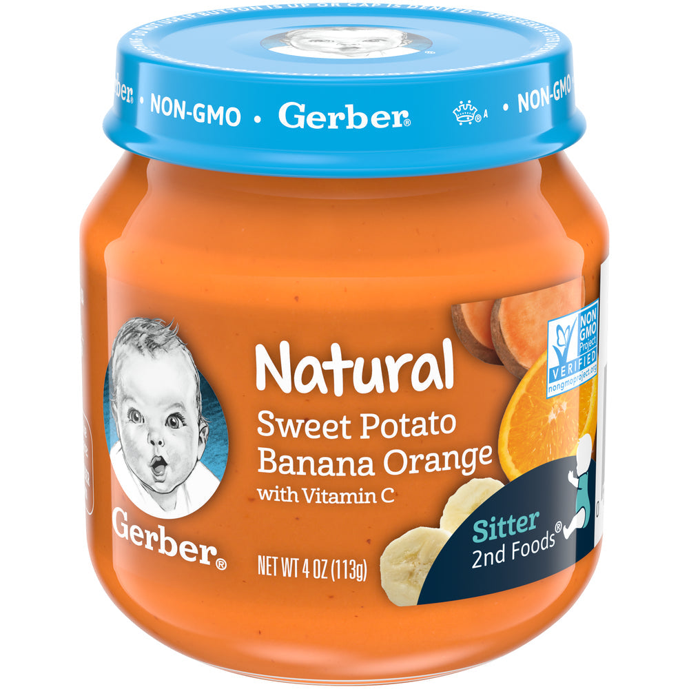 Gerber Natural Sweet Potato Banana Orange Puree Baby Food Jar With Vitamin C; 4 Ounce; 10 Per Case