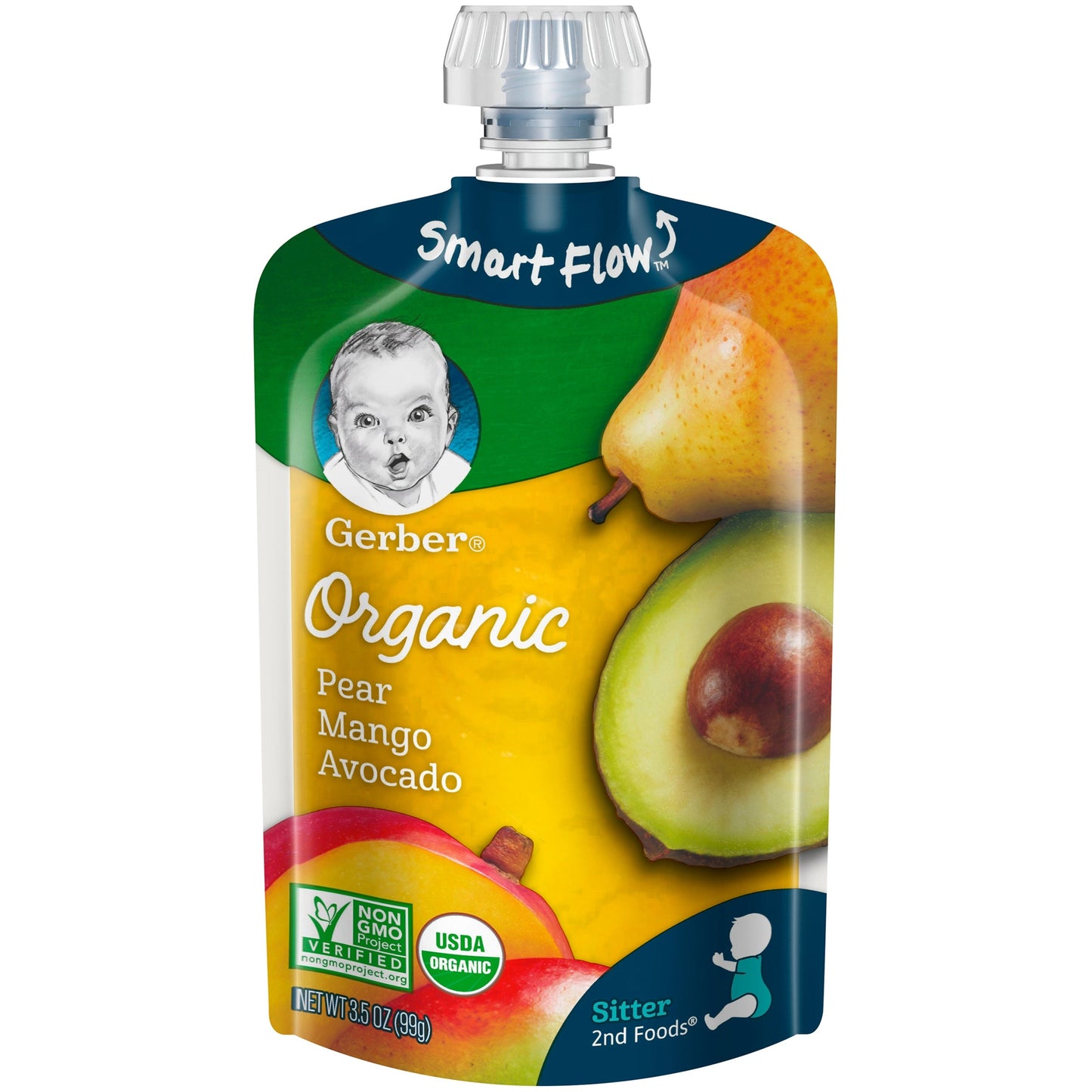 Gerber Organic Non-Gmo Pear Mango Avocado Puree Baby Food Pouch; 3.5 Ounce; 6 Per Box; 2 Per Case