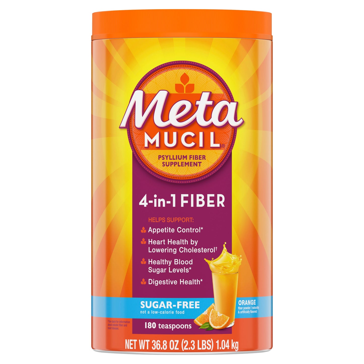 Metamucil Smooth Fiber Supplement Sugar Free Orange Powder; 2.3 Pound; 4 Per Case