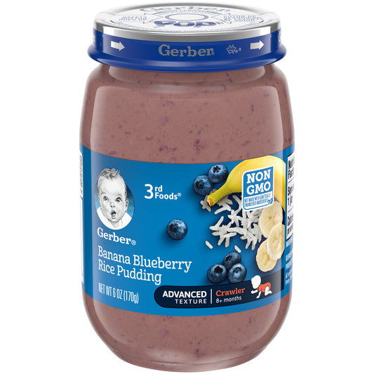 Gerber Non-Gmo Banana Blueberry Rice Pudding Puree Baby Food Jar; 6 Ounce; 12 Per Case