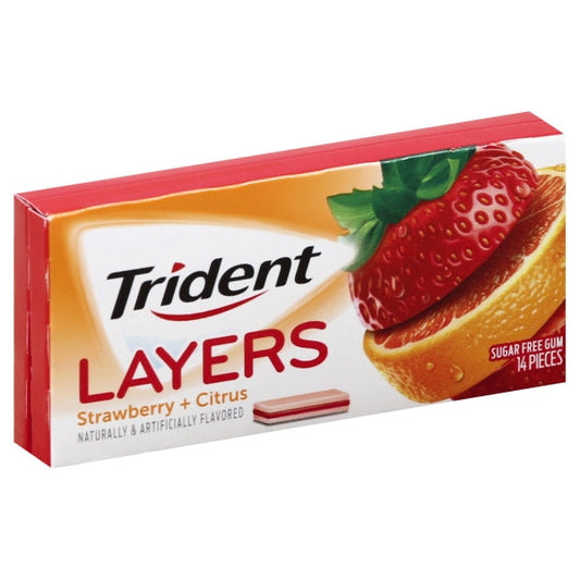 Trident Layers; Sugar Free; Wild Strawberry/Tangy Citrus Gum; 14 Count; 12 Per Box; 12 Per Case