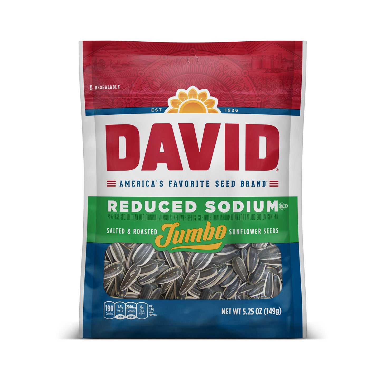 David Reduced Sodium In-Shell Sunflower Seeds; 5.25 Ounces; 12 Per Case