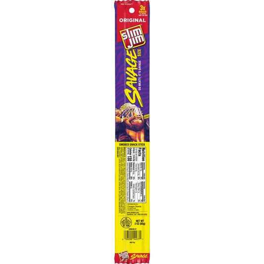 Slim Jim Meat Sticks Savage Original; 3 Ounces; 12 Per Box; 6 Per Case