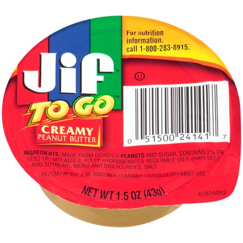 Jif Peanut Butter Creamy To Go; 1.5 Ounces; 36 Per Case - High Mart Wholesale