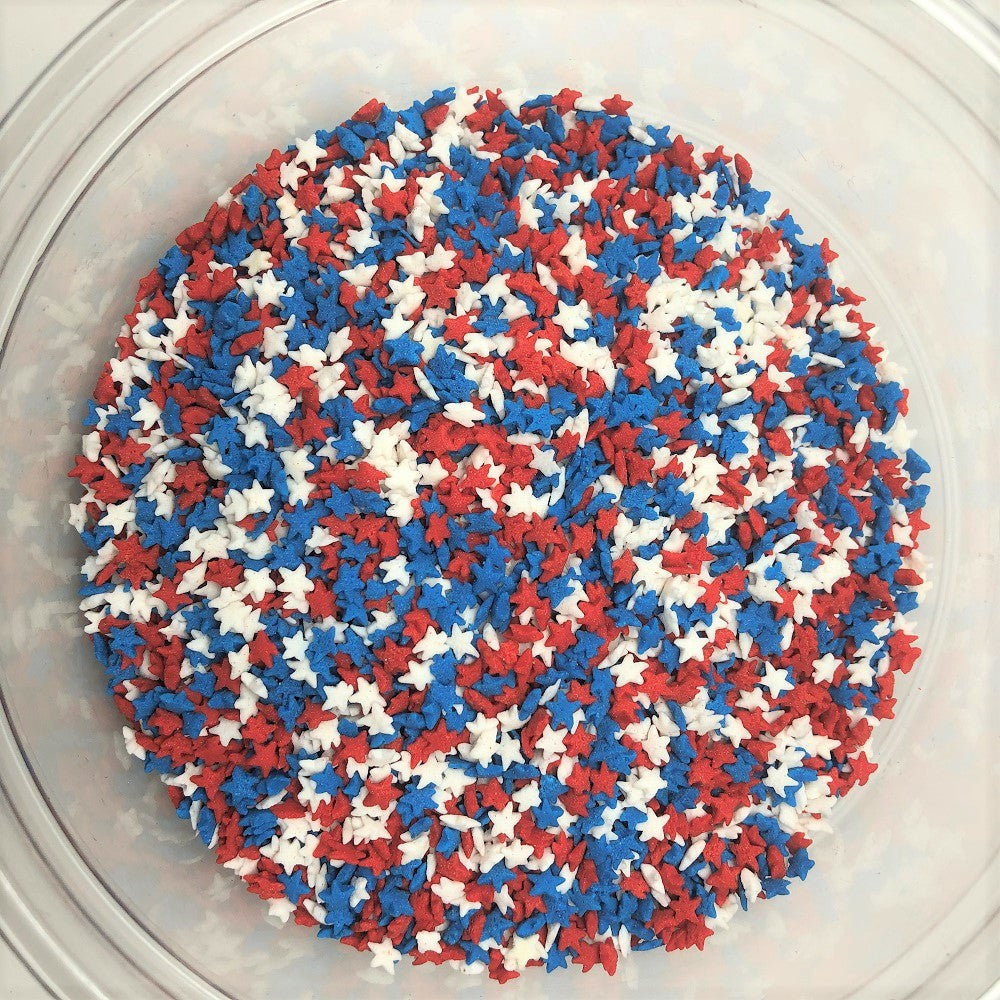 Sprinkle King Decorettes Mini Red White & Blue Star Non-Partially Hydrogenated; 5 Pounds; 4 Per Case - High Mart Wholesale