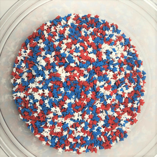 Sprinkle King Decorettes Mini Red White & Blue Star Non-Partially Hydrogenated; 5 Pounds; 4 Per Case - High Mart Wholesale