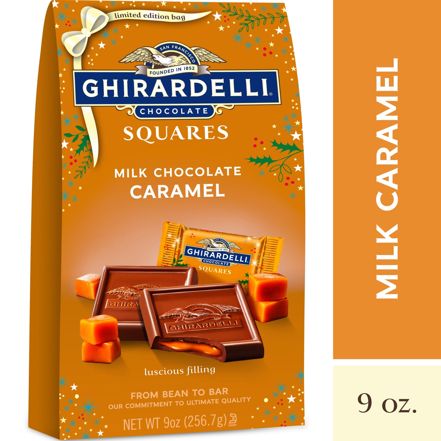 Ghirardelli Holiday Milk Chocolate Caramel Square; 9 Ounces; 12 Per Case - High Mart Wholesale