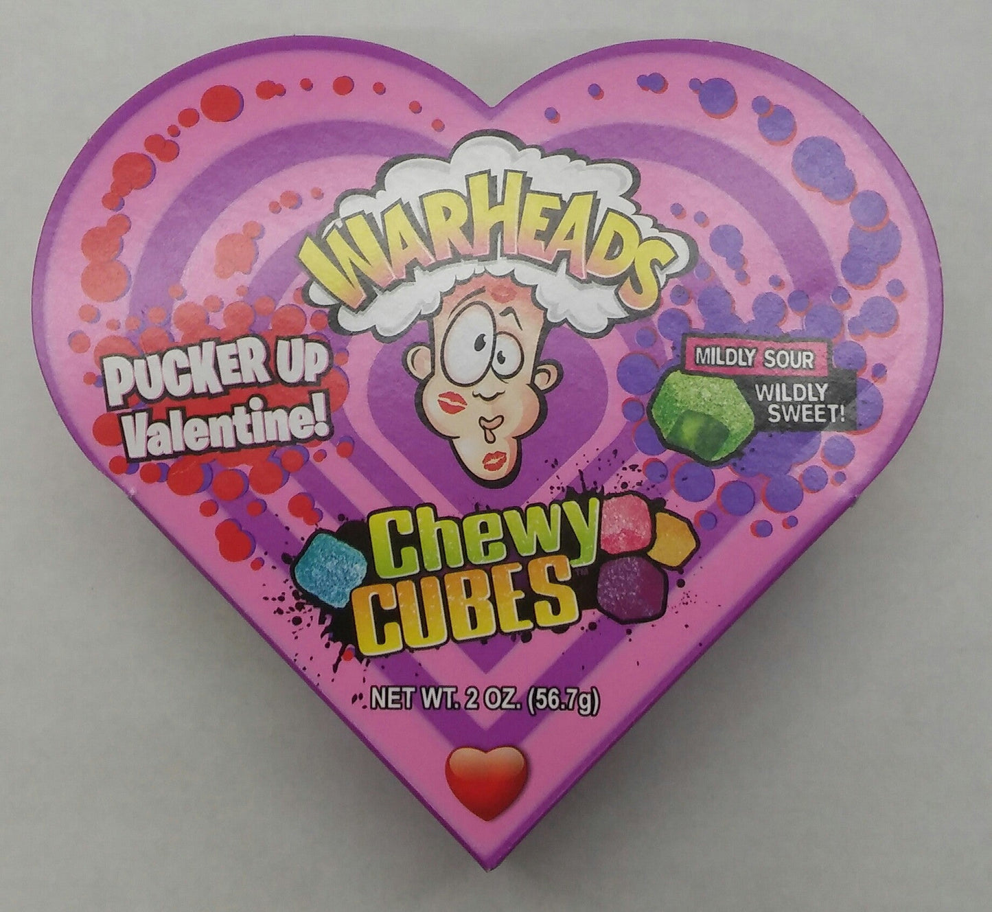 Warheads Cubes Paper Heart Box; 2 Ounces; 12 Per Case