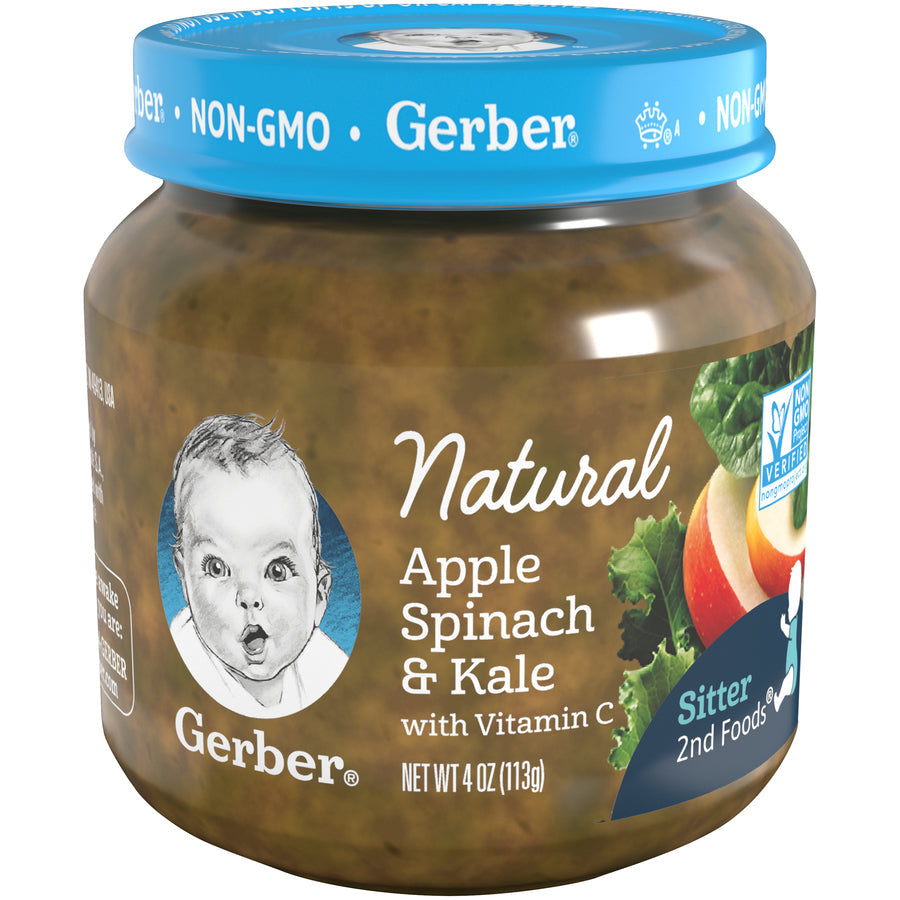 Gerber Natural Non-Gmo Apple Spinach Kale Puree Baby Food Jar With Vitamin C; 4 Ounce; 10 Per Case