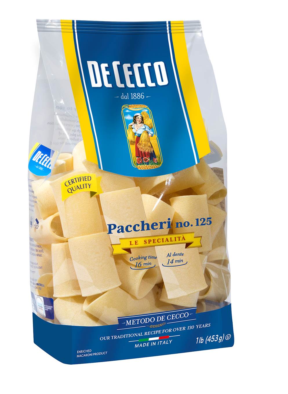 De Cecco No. 125 Paccheri; 1 Pounds; 12 Per Case