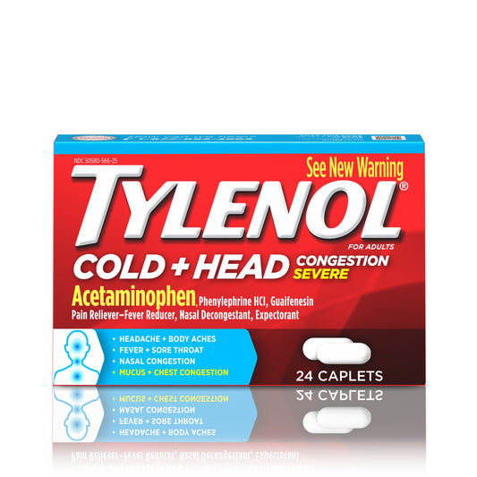 Tylenol Cold Severe Caplets; 24 Count; 6 Per Box; 8 Per Case