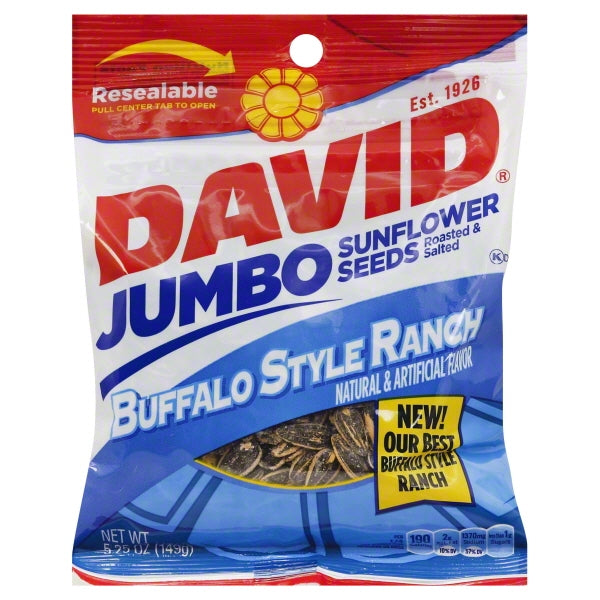 David Roasted And Salted Buffalo Style Ranch Jumbo Sunflower Seeds; 5.25 Ounces; 12 Per Case