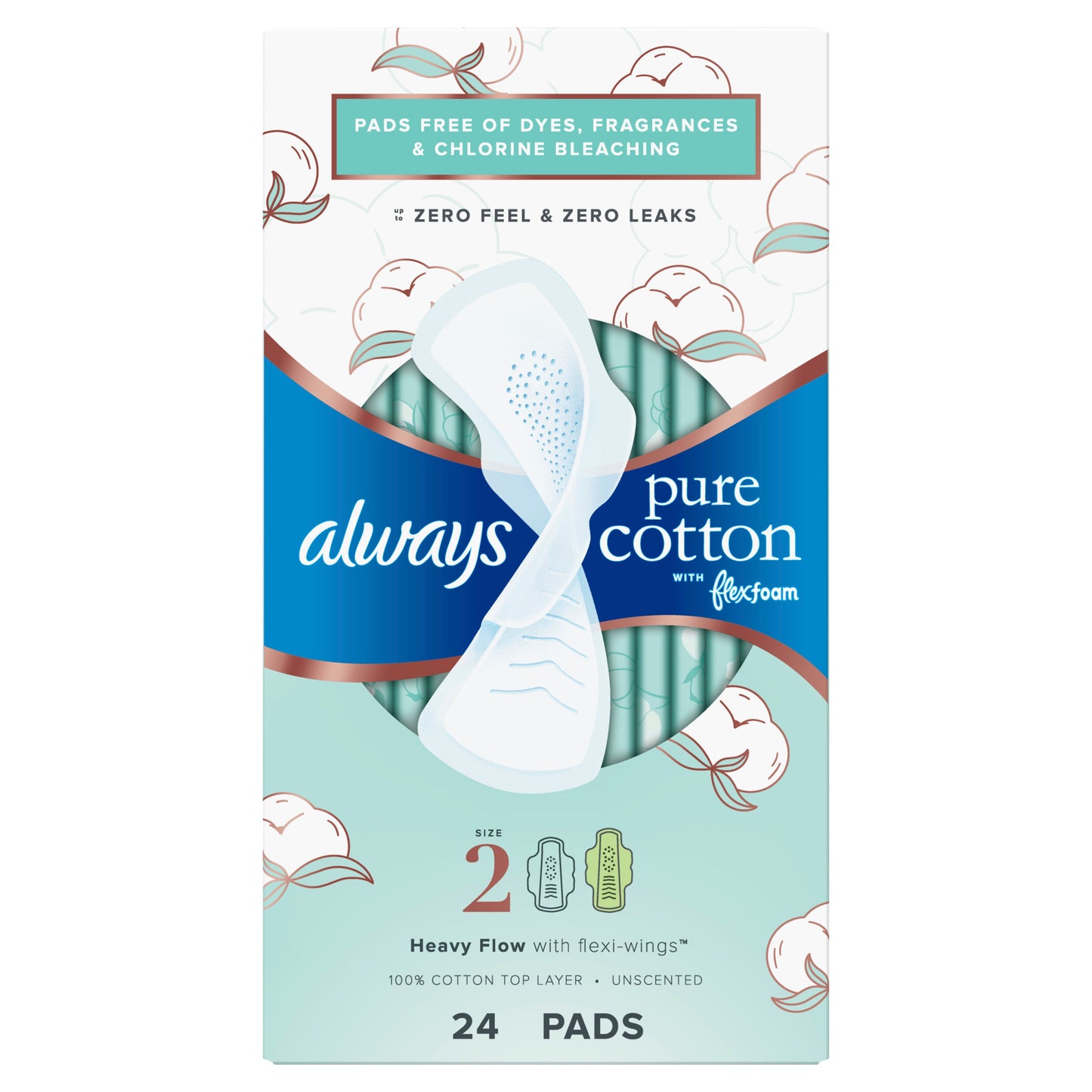 Always Pure Cotton Pads Long Wing; 24 Count; 3 Per Case