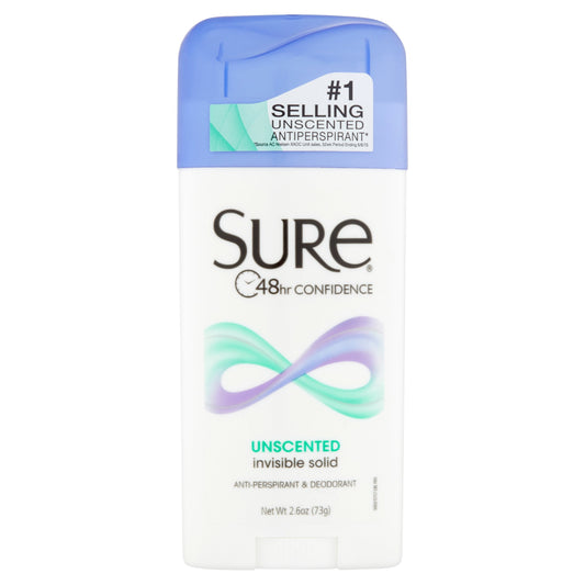 Sure Unscented Invisible Antiperspirant/Deodorant; 2.6 Ounces; 6 Per Box; 2 Per Case