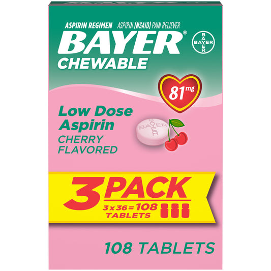 Aspirin Cardio Bayer Asp Chew Tab Cherry 36S Tripack3dz; 108 Piece; 3 Per Box; 12 Per Case - High Mart Wholesale