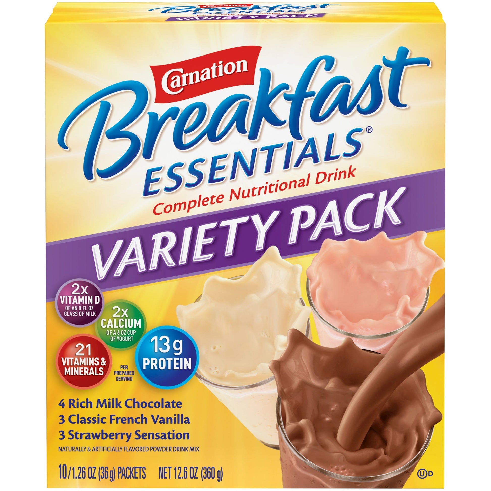 Carnation Breakfast Essentials Powder Variety Pack; 1.26 Ounce Sachets; 12.6 Ounce; 6 Per Case - High Mart Wholesale