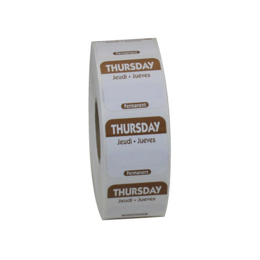 Ncco National Checking 1 Inch X 1 Inch Trilingual Brown Thursday Permanent Label; 1000 Each