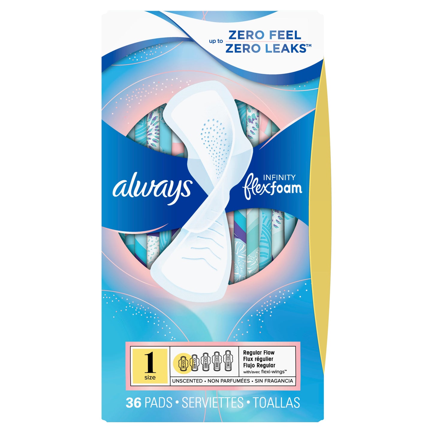 Always Infinity Regular Maxi Pads Unscented With Wings; 36 Count; 6 Per Case